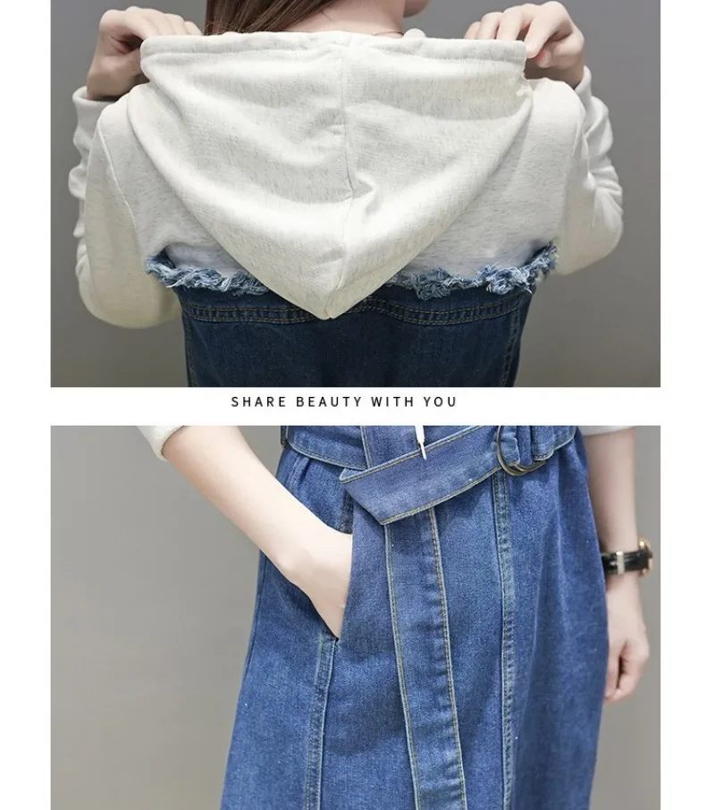 Женское джинсовое платье с бахромой и капюшоном размера плюс 5XL Длинное