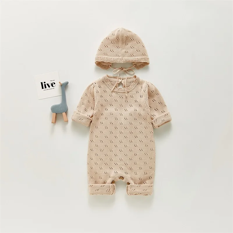 

Baby Romper Newborn Knitwear Toddler Girls Jumpsuits and Hat for Kids Clothing