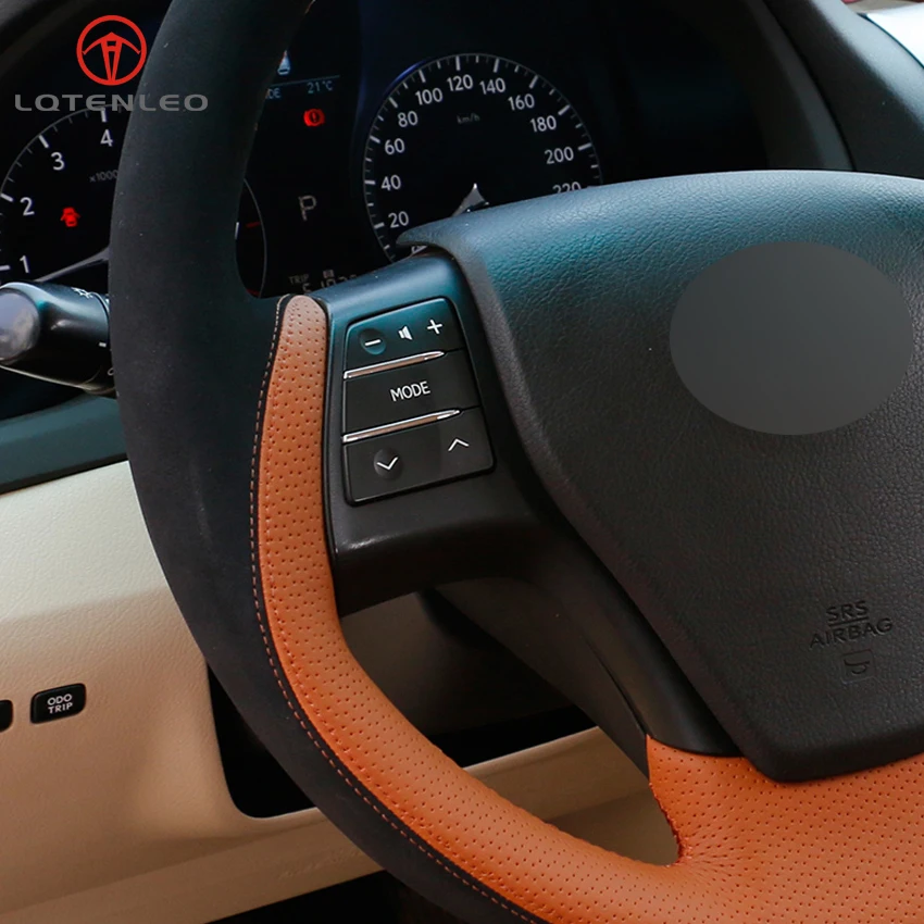 

LQTENLEO Black Suede Orange Leather DIY Car Steering Wheel Cover For Lexus HS250 HS250h RX270 RX350 RX450 RX450h 2008-2011