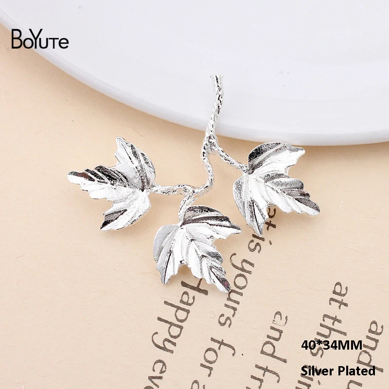 Silver-40x34MM BoYuTe(20 Pieces/Lot) Metal Alloy 40*34MM Maple Leaf Materials Vintage Hand Made Diy Jewelry Accessories Wholesale - Цвет: Silver-40x34MM
