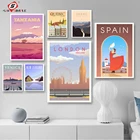 Настенный постер в скандинавском винтажном стиле для путешествий, города, Испания, Квебек, Танзания, Венеция, Новая Зеландия, пейзаж, холст, живопись, картины в рамке