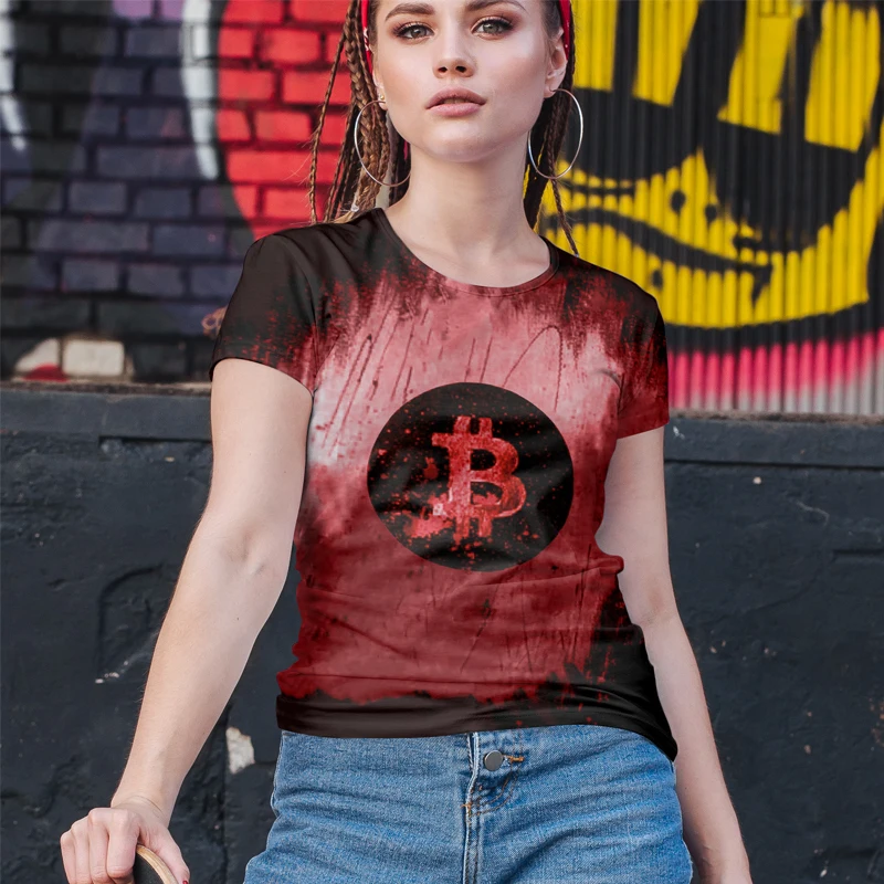 Новейший дизайн женской футболки Биткоин Юмористическая надпись флаг 3D печать