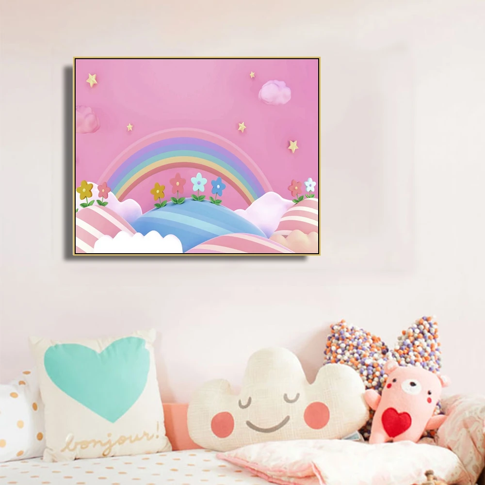 

Cassisy Canvas Art Painting Cartoon world Rainbow flowers Three-dimensional Art Poster Picture Wall Decor Modern Home Decoration