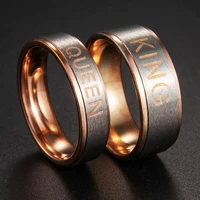 rose gold color king and queen stainless steel couple rings lovers love promise rings for men women dropshipping