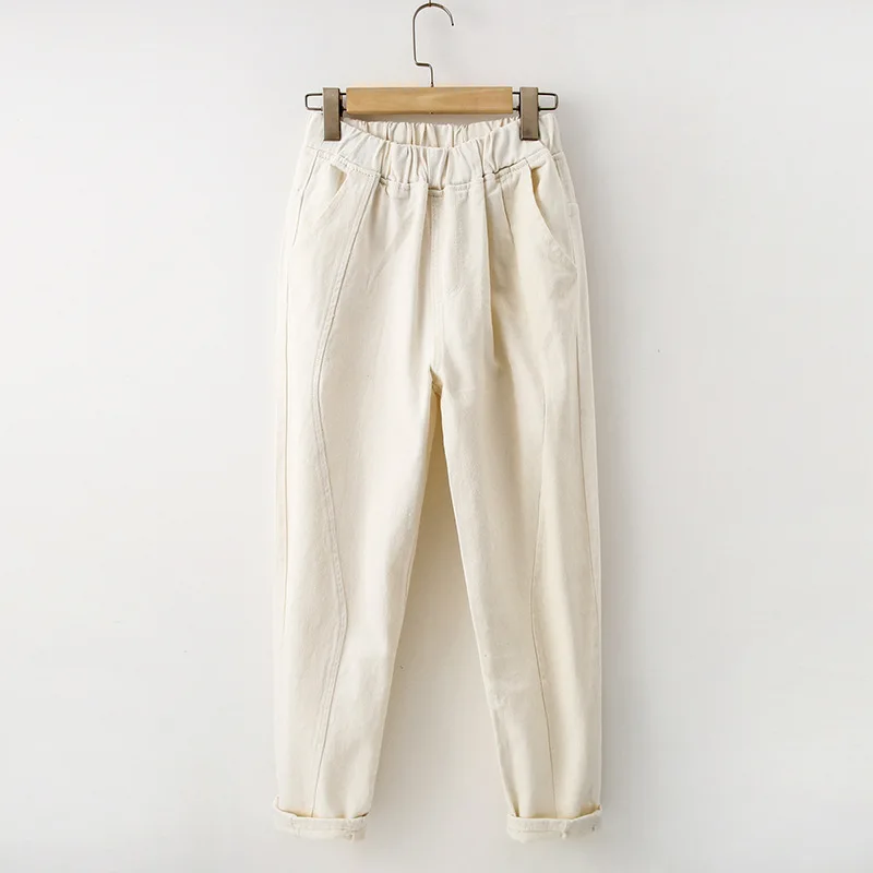 

Women's Clothing Pants Loose Harem Pant Trousers 100% Cotton Pockets Streetwear Elastic Waist Female Pants Boyfriend Style 2021