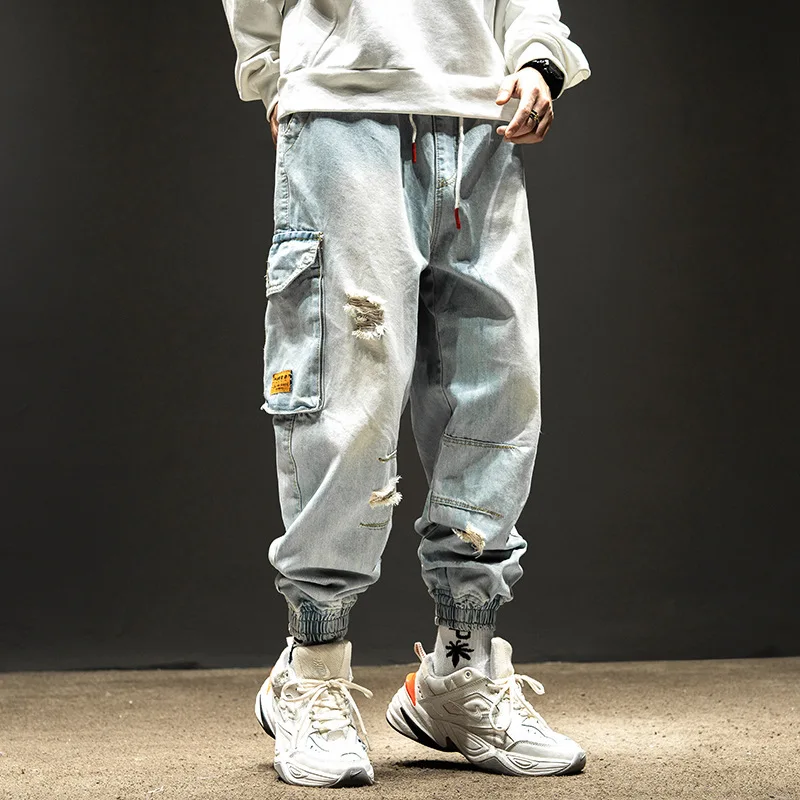Джинсы мужские с вышивкой модные брендовые брюки-карго в стиле хип-хоп