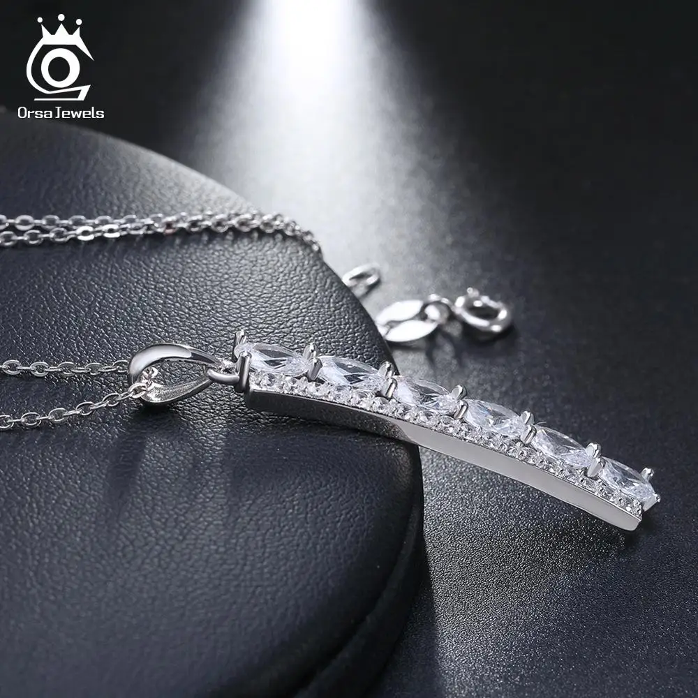 ORSA JEWELS, высокое качество, Женское Ожерелье из настоящего 925 пробы, серебряное ожерелье и подвеска, AAA CZ ожерелье s с 45 см цепочкой, Женские Ювелирные изделия SN62