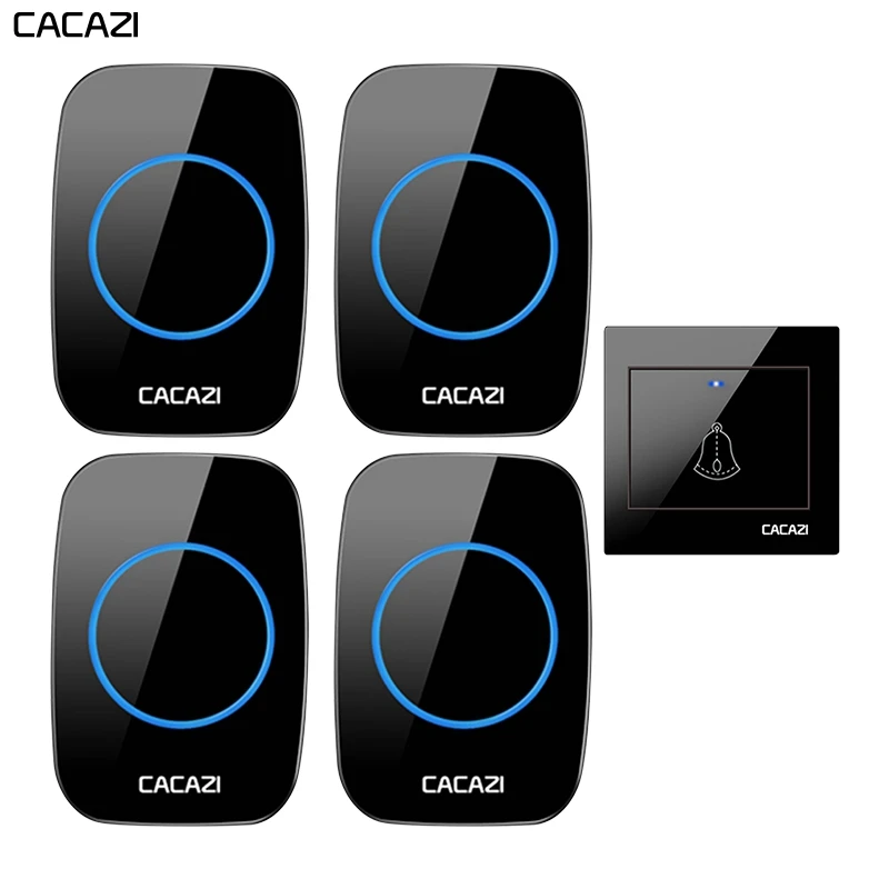 CACAZI Smart Wireless Waterproof Doorbell LED Transmitter Home Calling Bell 300M Remote EU Plug Battery Button 36 Chime 4 Volume |