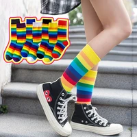 1 pair harajuku women socks spring autumn rainbow stripe cotton breathable female fashion sock novelty funny socks dropship gift