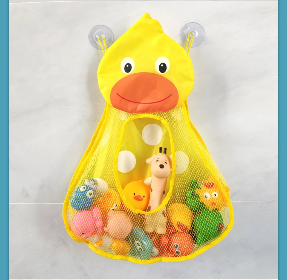 Baby Bath Toys Cute Duck Frog Mesh Net Toy Storage Bag Strong Suction Cups Bath Game Bag Bathroom Organizer Water Toys for Kids