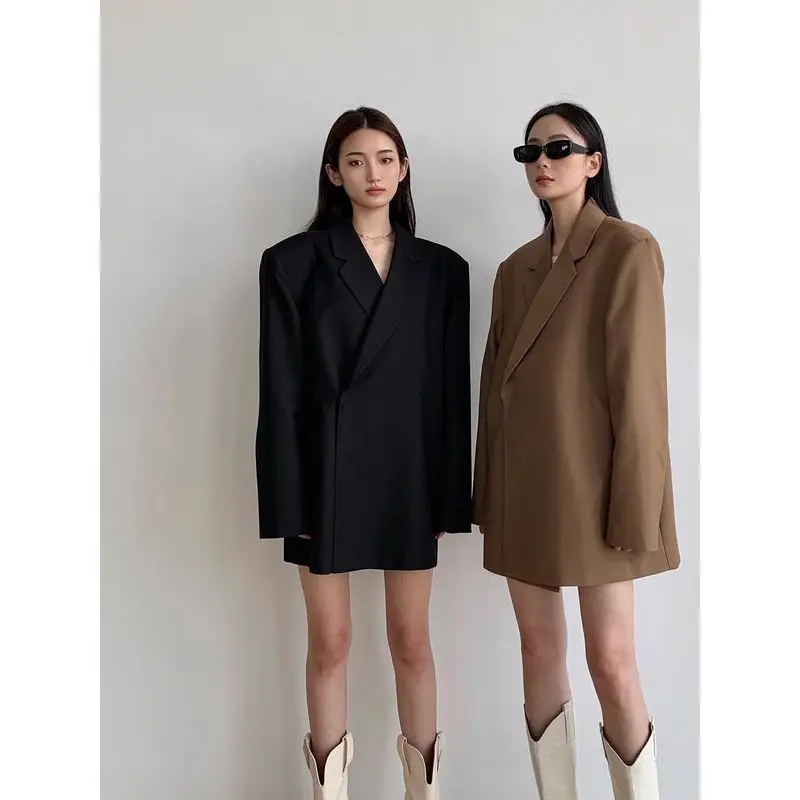Autumn And Winter Women's Blazer Jacket Casual Solid Hidden Button Pocket Decorative Oversize Coat Fall 2022 Women Suit | Женская