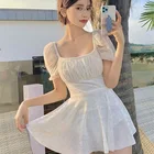 Женский слитный купальник Ousefu розового и белого цветов с юбкой и глубоким вырезом, свободный купальник со шнуровкой, пляжная одежда для спа и серфинга, женский купальный костюм