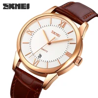 skmei mens watches top brand luxury waterproof date clock male leather strap casual quartz watch men sports wrist watch 9261