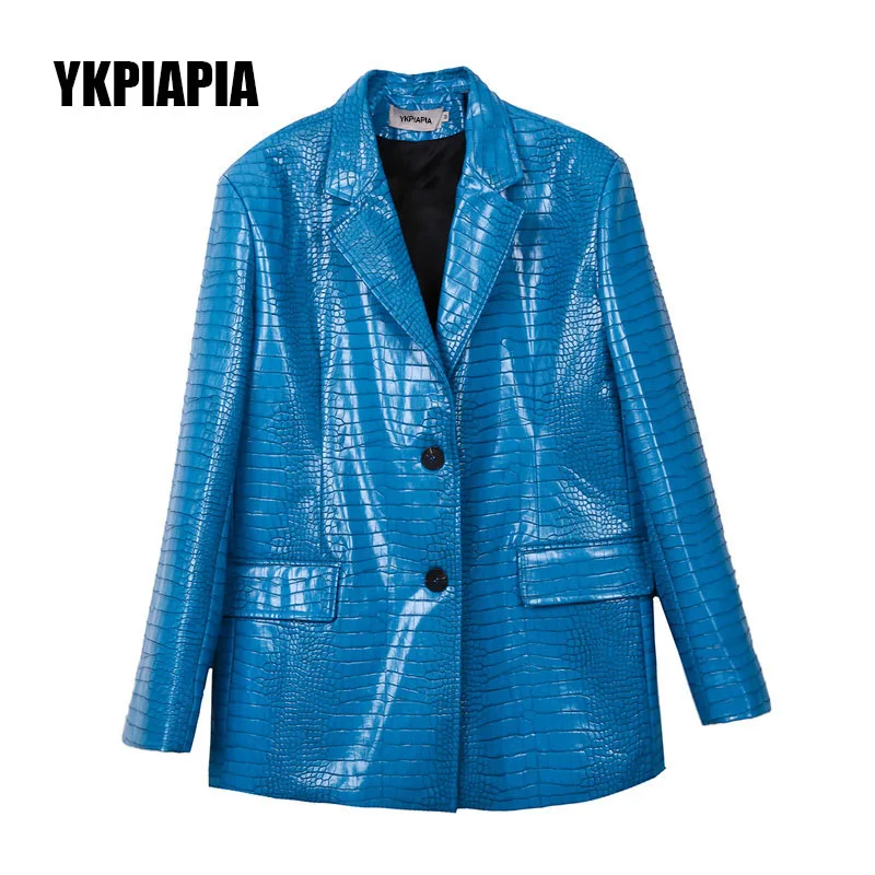 YKPIAPIA 2020 FW Блейзер Синий Модный с зубчатым крокодиловым элементом однобортный