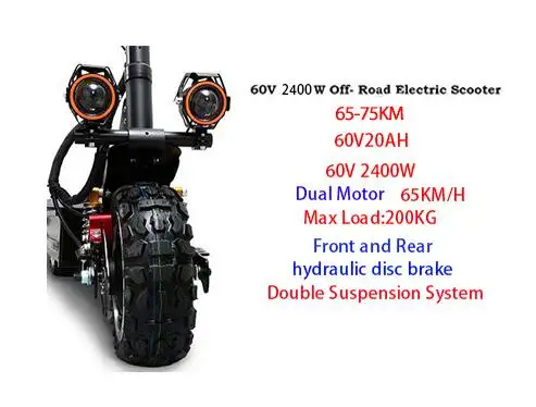 60V 20A 2400W 3200 Вт 60 в 80 км/ч скутер электрический 11 дюймов внедорожный подростковый складной водонепроницаемый samsung e скутер мощный Hoverboad скейтборд - Color: 60V 20A 2400W