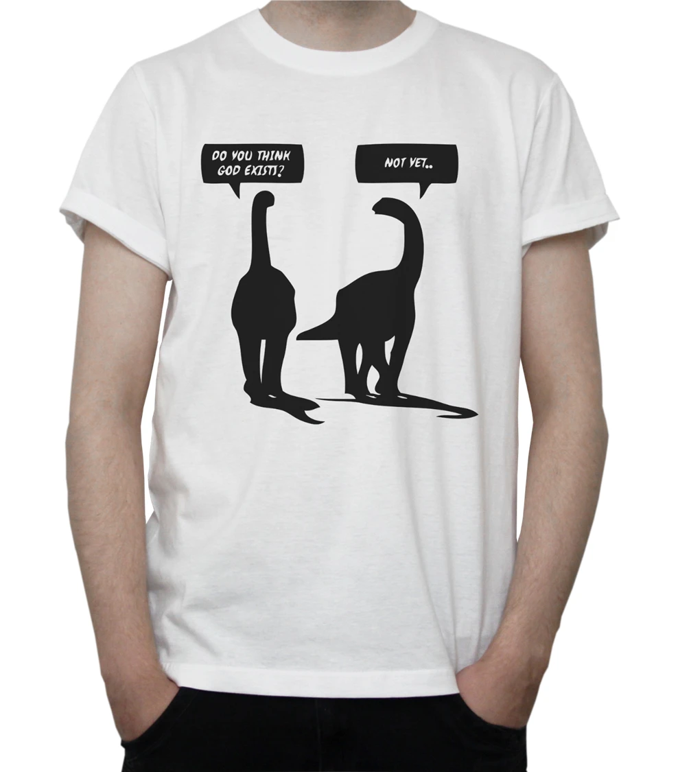 Забавная футболка с динозаврами Does God Exist бронтозавр атеистская церковная серая