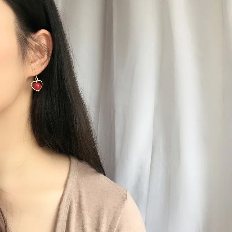 Геометрическое Сердце красные висячие серьги букле D'oreille Femme 2019 Kolczyki Pendientes для