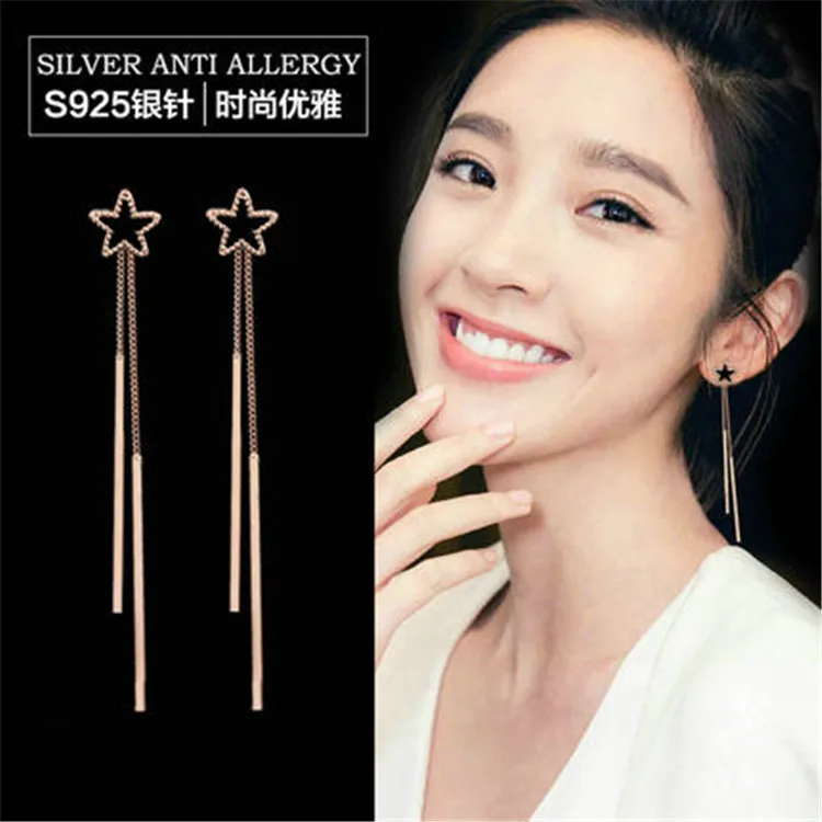 Корейские геометрические треугольные длинные висячие серьги с кисточками для