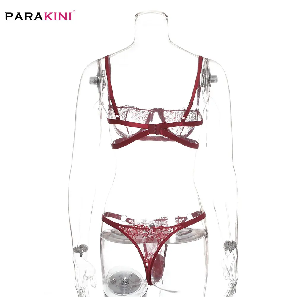 PARAKINI, сексуальный кружевной комплект бикини, женский, черный, белый цвет, белье, ремень с отделкой, купальник, мягкий, пуш-ап, топ, глубокий v-образный вырез, крест сзади, прозрачная чашка