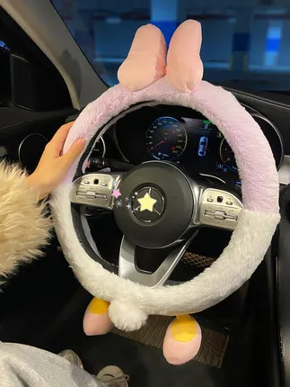 

Car Universal Steering Wheel Cover Cartoon Cute Plush Warm Non-slip Girl's Steering Wheel Cover Car Goods Interior Accessories