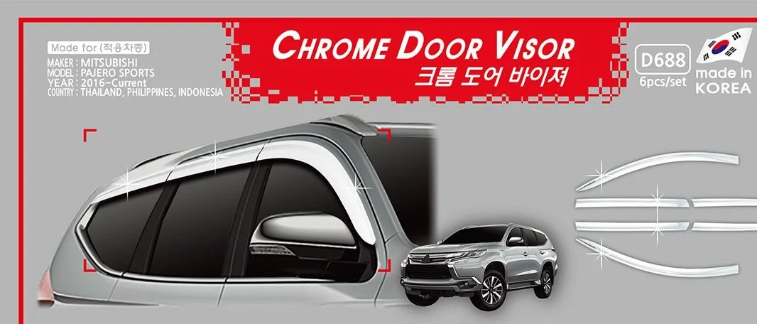 

Chrome Door Visor Side Window Deflector Shade Sun Rain Shield Silver Trips Eaves for Mitsubishi Pajero