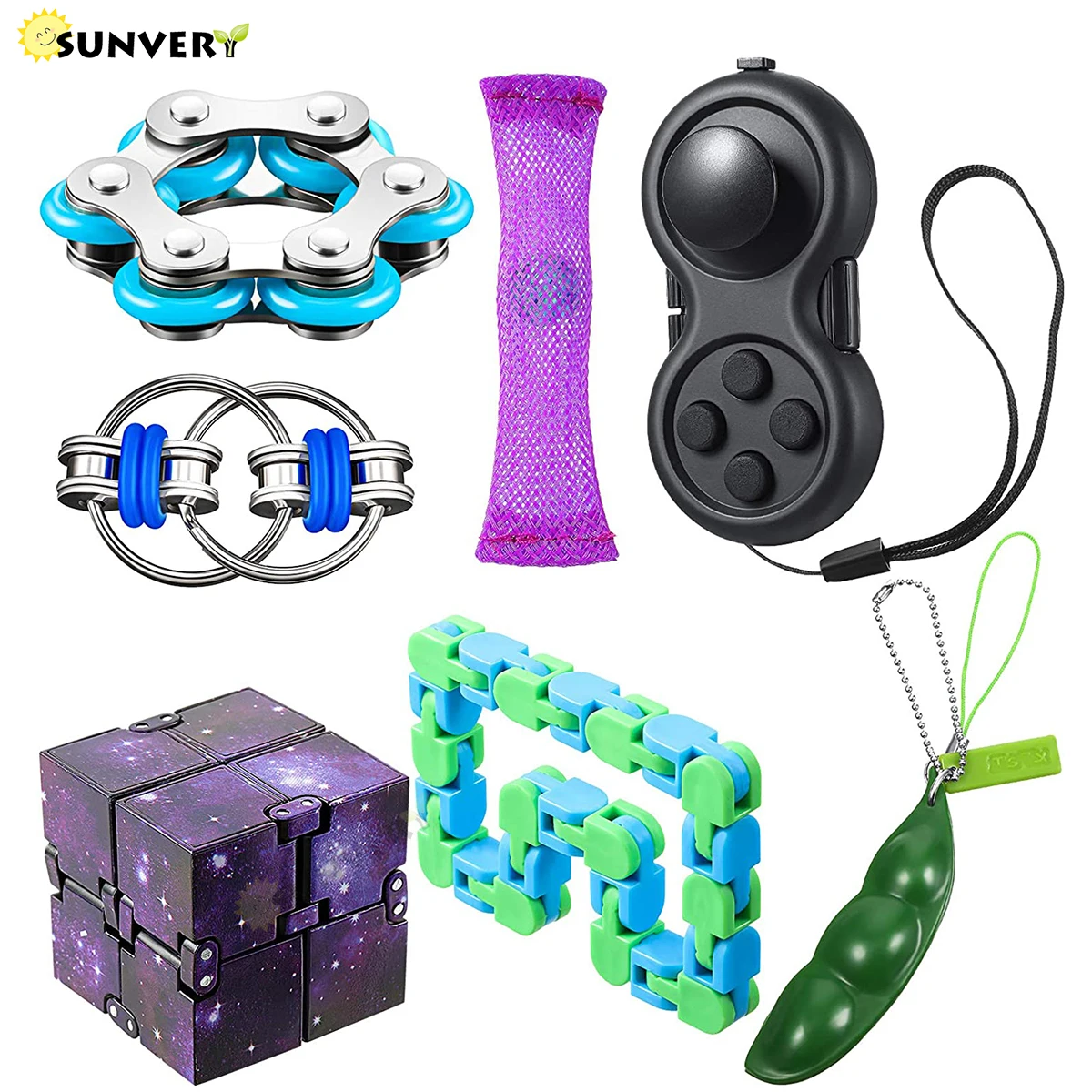 

Fidget Toys Pack Roller Chain Fidget Key Flippy Chain Infinity Cube Wacky Track Fidget Pad Pear popper Marble Mesh Autism