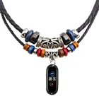 Ожерелье для Xiaomi Mi Band 345, браслет сделай сам, силиконовый вязаный винтажный кулон, регулируемый кожаный ремешок для mi band 5