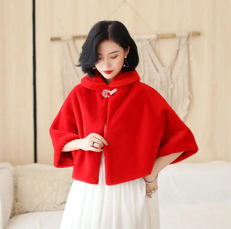 Шамаи красный искусственный мех зимнее свадебное обертывание теплое слоновой