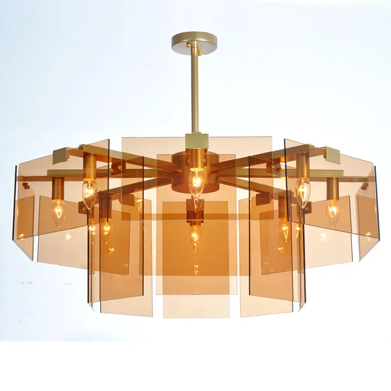 

Postmodern golden light luxury living room chandelier Nordic minimalist bedroom dining room chandelier glass lamps