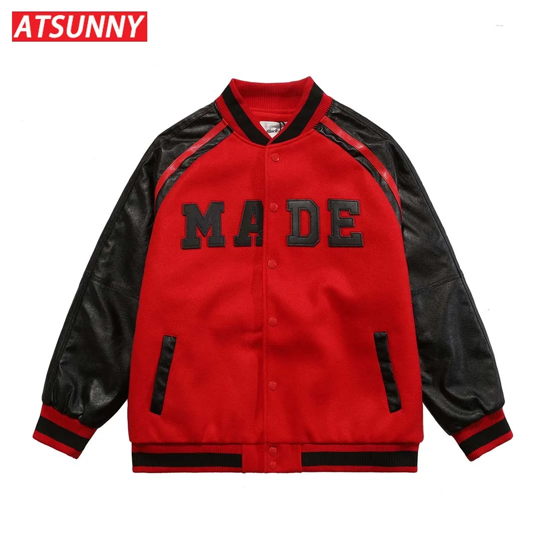 ATSUNNY Retro American Street Parkas Highneck Warm Padded Jacket Color Match Design Padded Coat Autumn and Winter Cotton Clothes