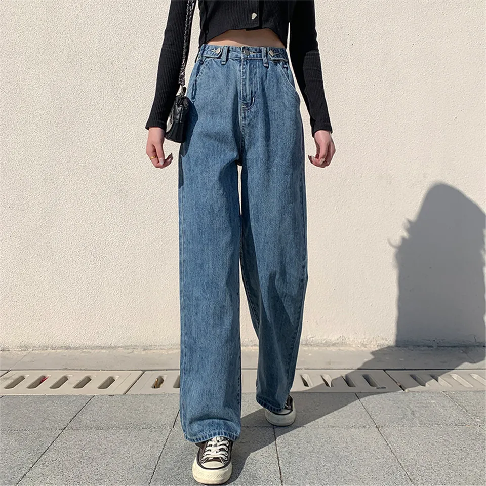 

Women's Jeans High Waist Clothes Wide Leg Denim Clothing Blue Streetwear Retro Quality 2020 Fashion Harajuku Straight Pants