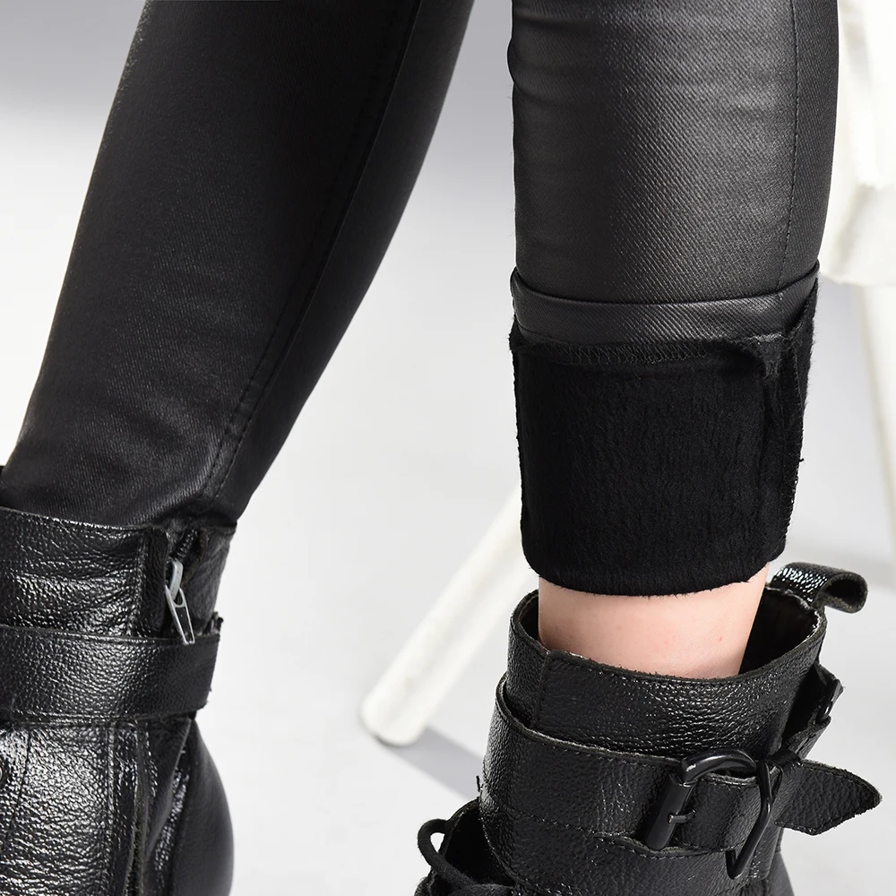 

Cotday High Waist Trousers Stretchy New Winter Faux Leather Capris PU Elastic Slim Pencil Pants Leggings Female Woman Pants