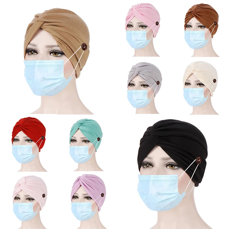 Cross Muslim Hijab Cap Women Inner Caps Solid Soft Turban With Button Maks Holder Knotted Headwrap Elastic Headwear | Тематическая