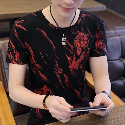 

Men's short sleeve t-shirt summer trend handsome casual half sleeve 4973