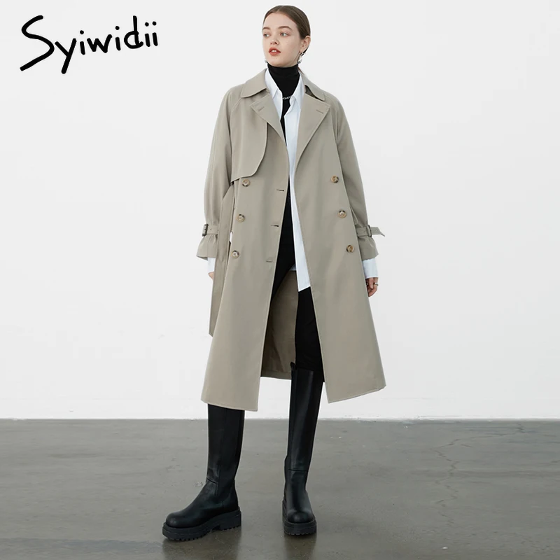 Syiwidii длинное пальто для женщин 2021 Осень Зима ветровка с поясом уличная одежда