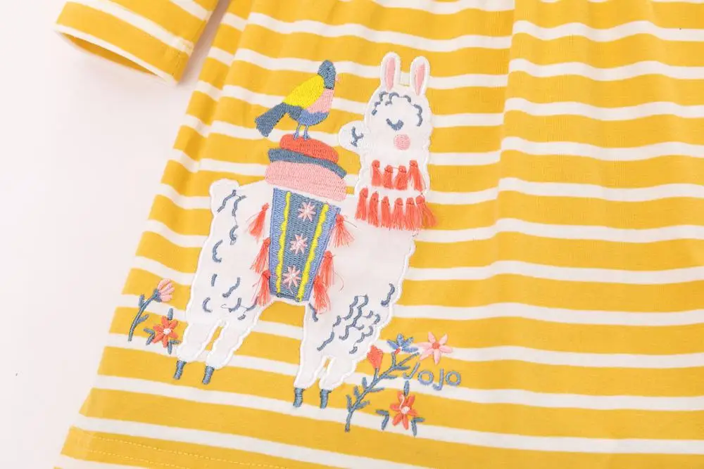 

Little maven kids girls fashion brand autumn children dress baby girl clothes Cotton yellow striped animal toddler dresses S0830