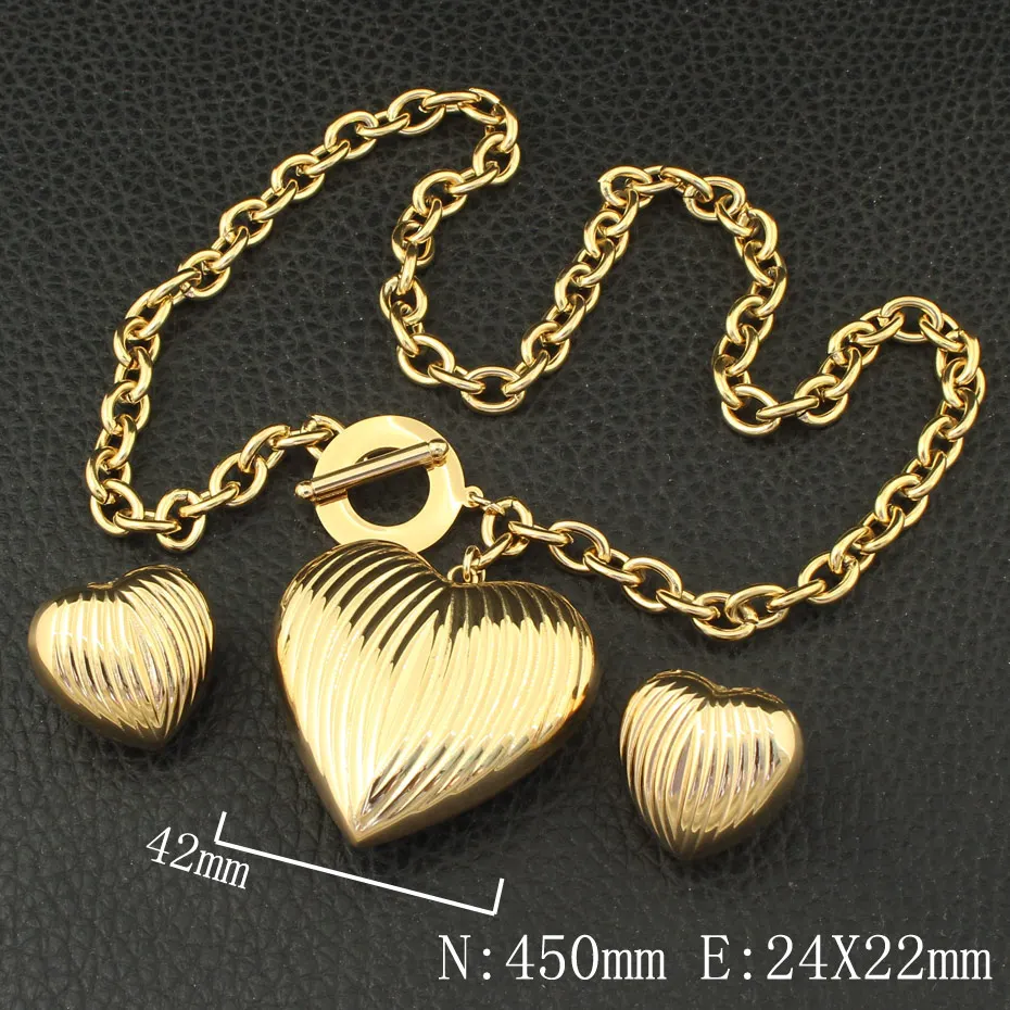 Модные золотые серьги-гвоздики в форме сердца ожерелье из нержавеющей стали