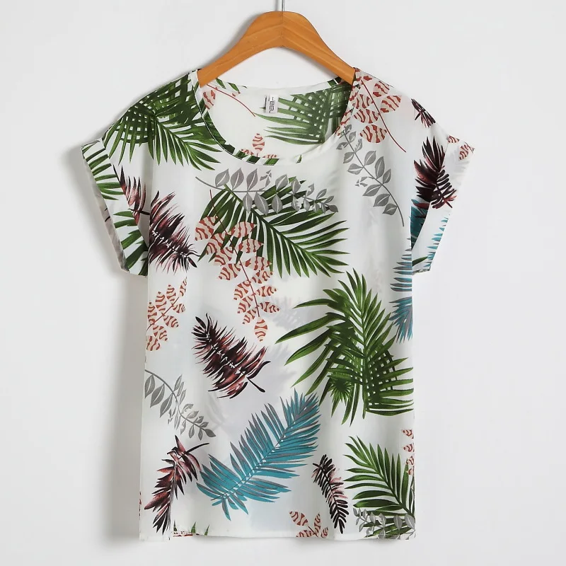 2021 o Pescoço Tamanho Grande Mulheres Chiffon Blusa Verão Batwing Manga Camisas Curta Impresso Casual Senhoras Topos Bluzka Damska
