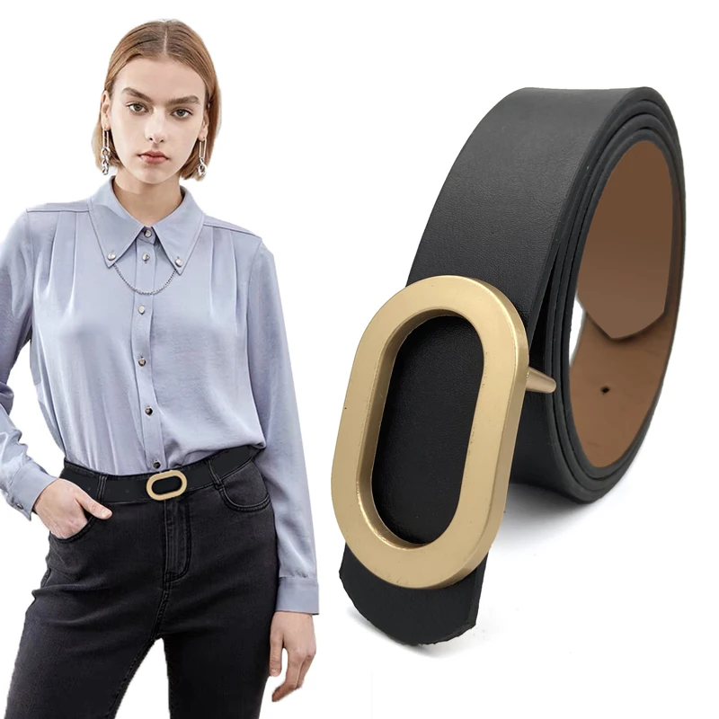 

Fashion Ladies PU Leather Belt Alloy Hasp Belts For Women Removable All-Match Ins Style Oval Buckle Belts For Jeans Waistband