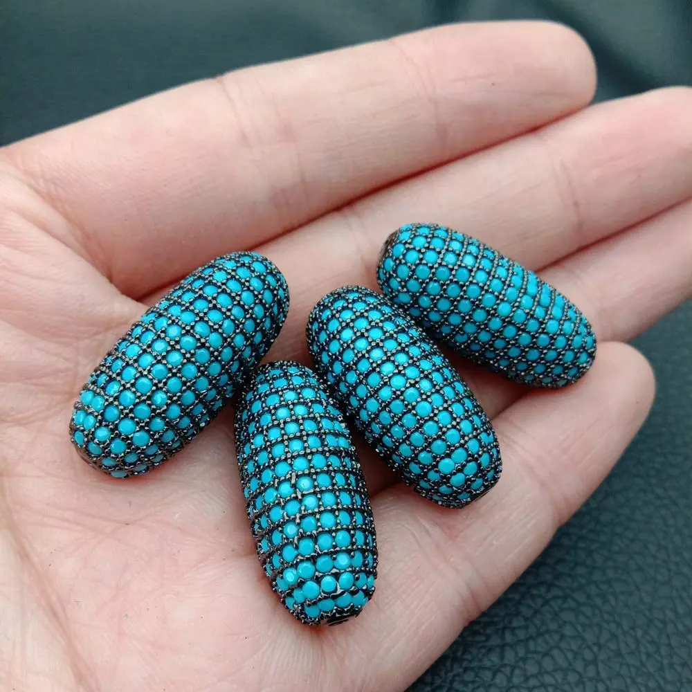 

2pc 11x25mm golden plated Cz micro pave rice loose beads for jewelry making