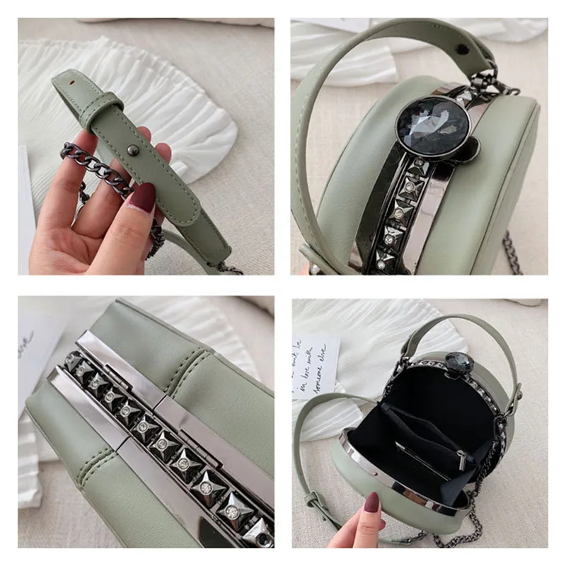 

Textured Bag Female Shoulder Portable Small Round Bags 2021 New Fashion Ladies Messenger Bags Woman Handbag Chain Crossbody Bag