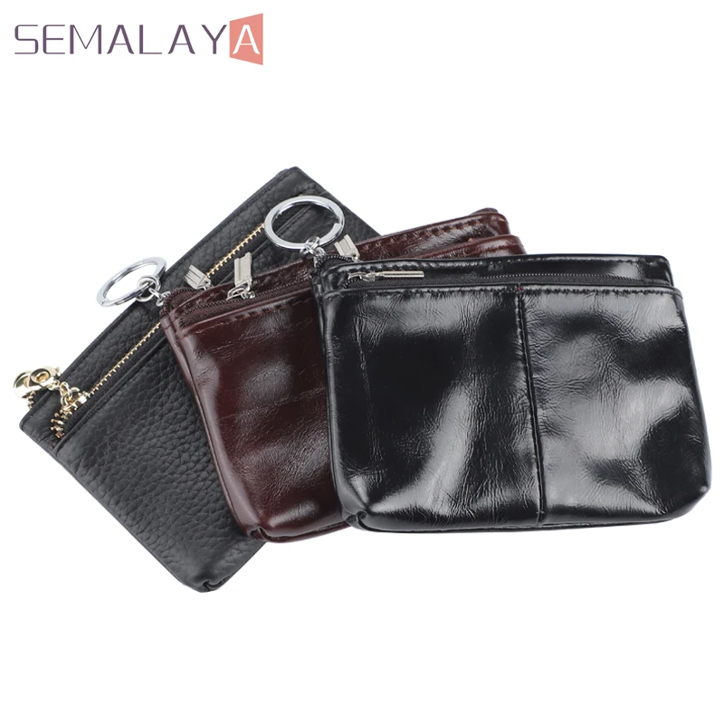 Free Shipping Coin Wallet Keychain Money Clip Purse Cowhide Leather With Zipper Card Bag Small For Unisex Latest Design Style