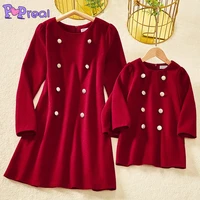 popreal parent child outfit fashion mother kids dress family matching clothes mother and daughter outfits double breasted