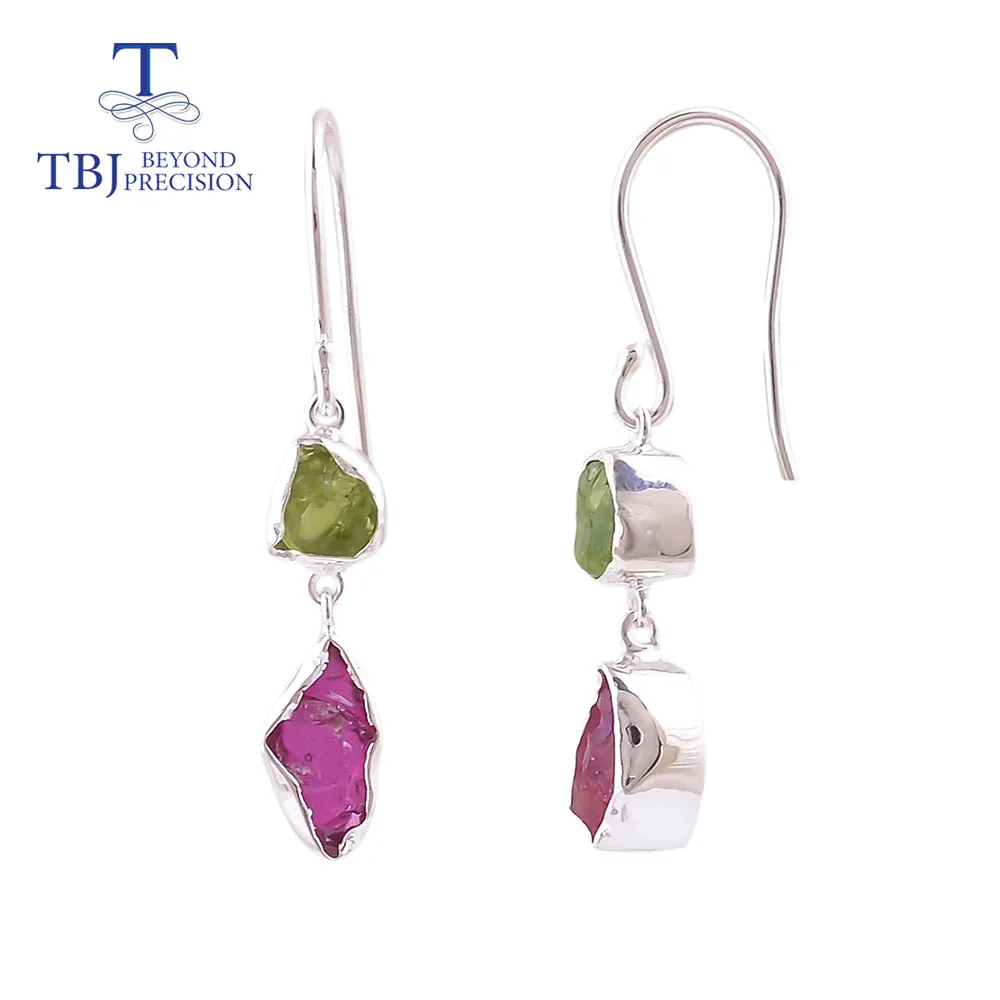 Hook handmade earring with natural opal ruby tanzanite mix gemstone earring 925 sterling silver fine jewelry for women tbj