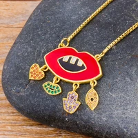 aibef fashion white red lip mouth choker necklace rainbow cubic zirconia pendant necklace gold chain women crystal jewelry gift