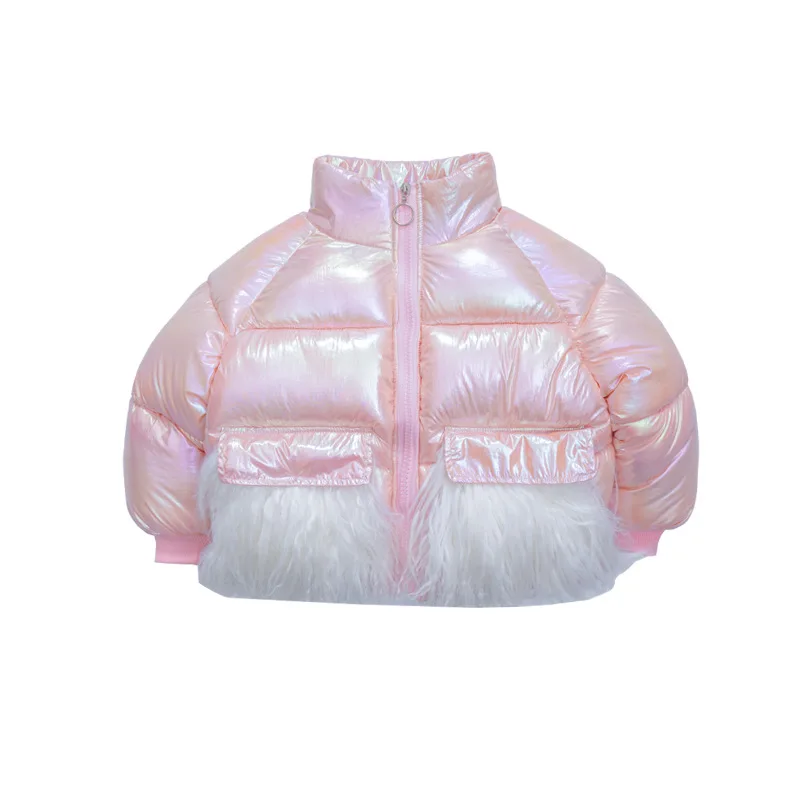 

Girls' Bright Leather Wool Cotton-Padded Clothes Winter Clothes Baby Hand Plug Cotton-Padded Jacket Kids' Coat Tide