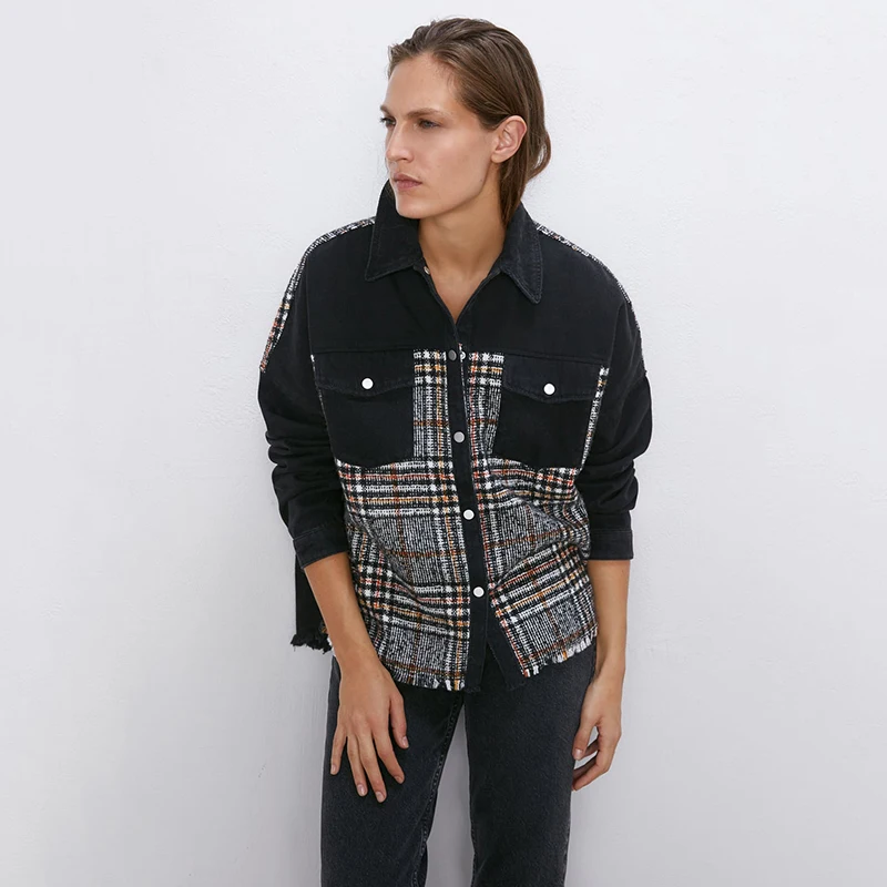 Женская куртка с двумя карманами ZA черная Повседневная Свободная отложным