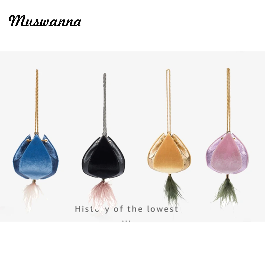 Роскошная брендовая бархатная женская сумка с перьями фонарик на шнурке через