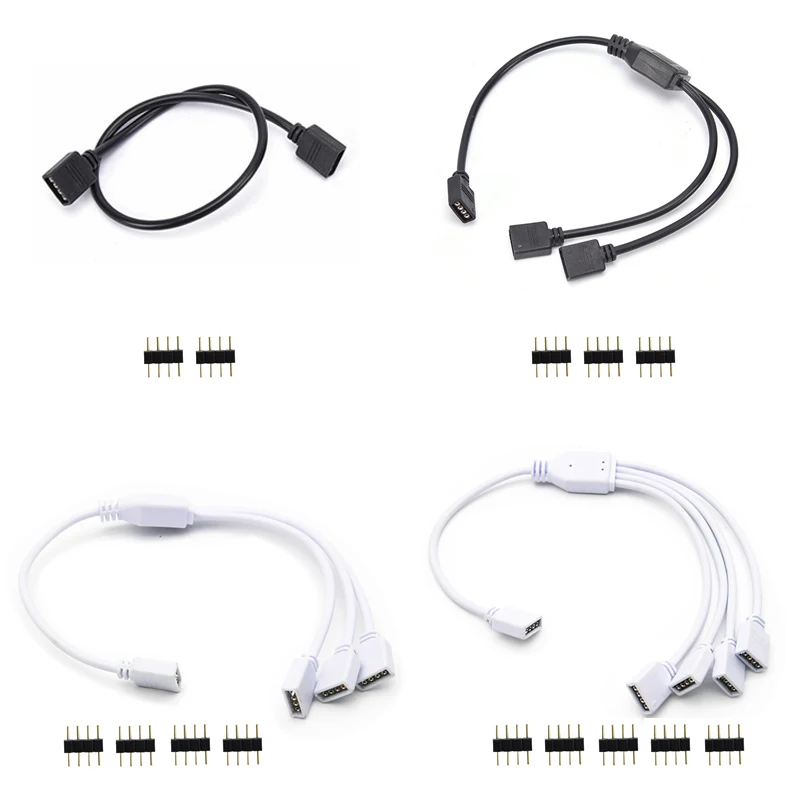 

4 Pins RGB Lamp Tape Connector 1 to 1 2 3 4 5 plug power Splitter Cable 4pin needle female Connector wire for RGB LED Strip