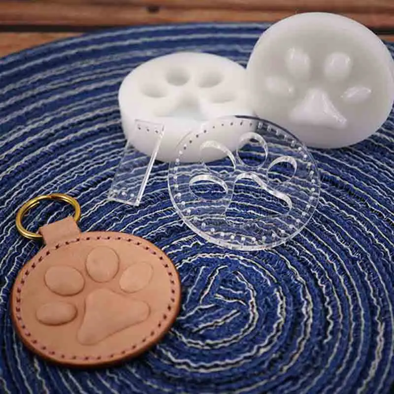 plastic dog paw Сделай Сам кожаное ремесло собачья лапа, кольцо для ключей, украшение, форма для моделирования, Пластиковая форма с вырубкой, набор пластиковых форм - Цвет: plastic dog paw